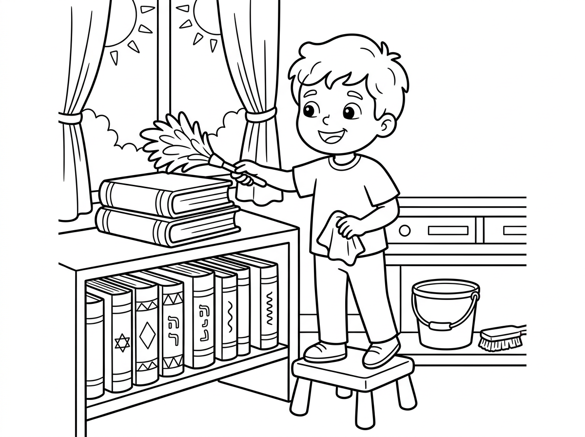 אני צריכה דף צביעה של ילד מנקה ספרים לפסח