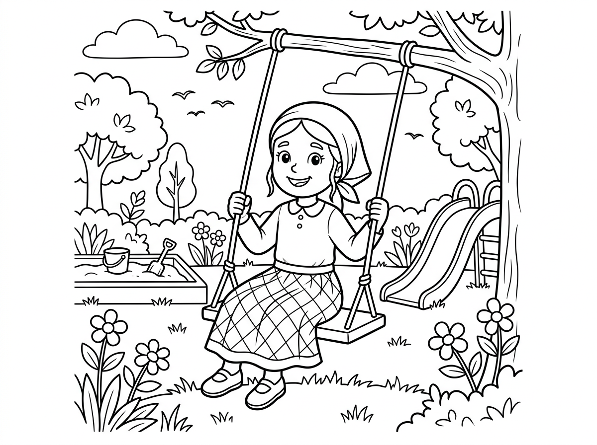 ילדה חרדית משחקת בגינה