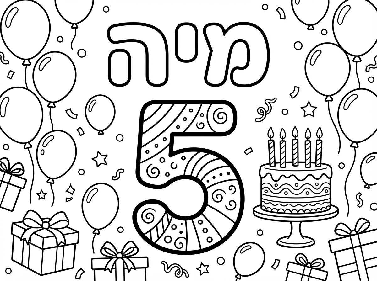 דף צביעה של יום הולדת 5 עם השם מיה