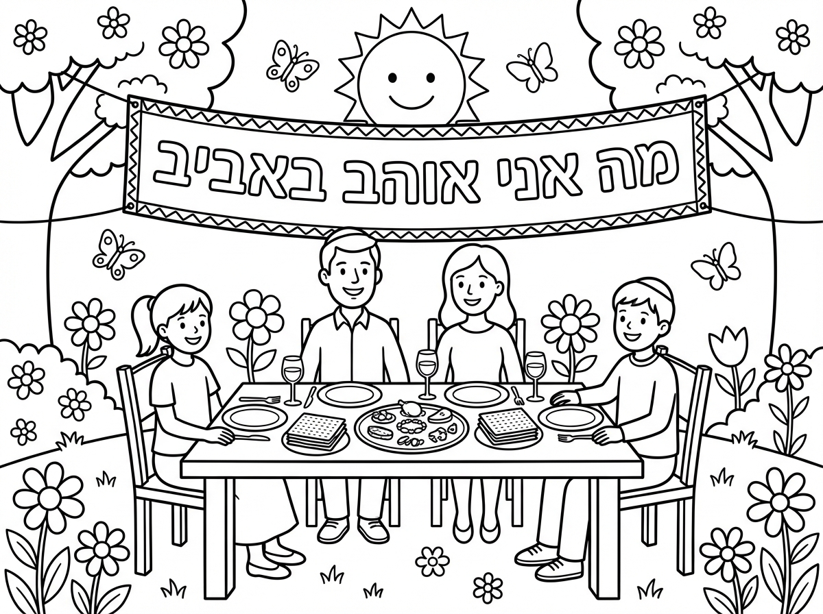 אשמח לדף צביעה של אביב ופסח יחד וכתוב מה אני אוהב באביב