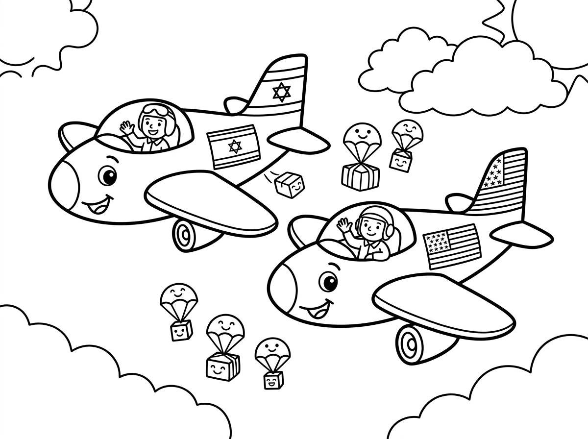 "תעשי- תעשה ציור של ישראל תוקפת באיראן. ושגאטרי... עם דגל ישראל ודגל ארצות הברית."