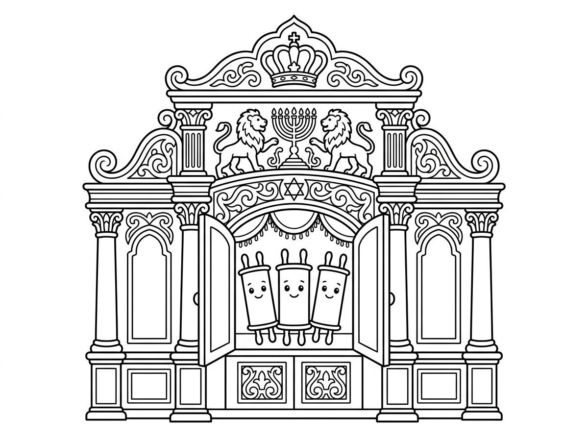 ציור של ארון הקודש מזהב של ישיבת פונוביז