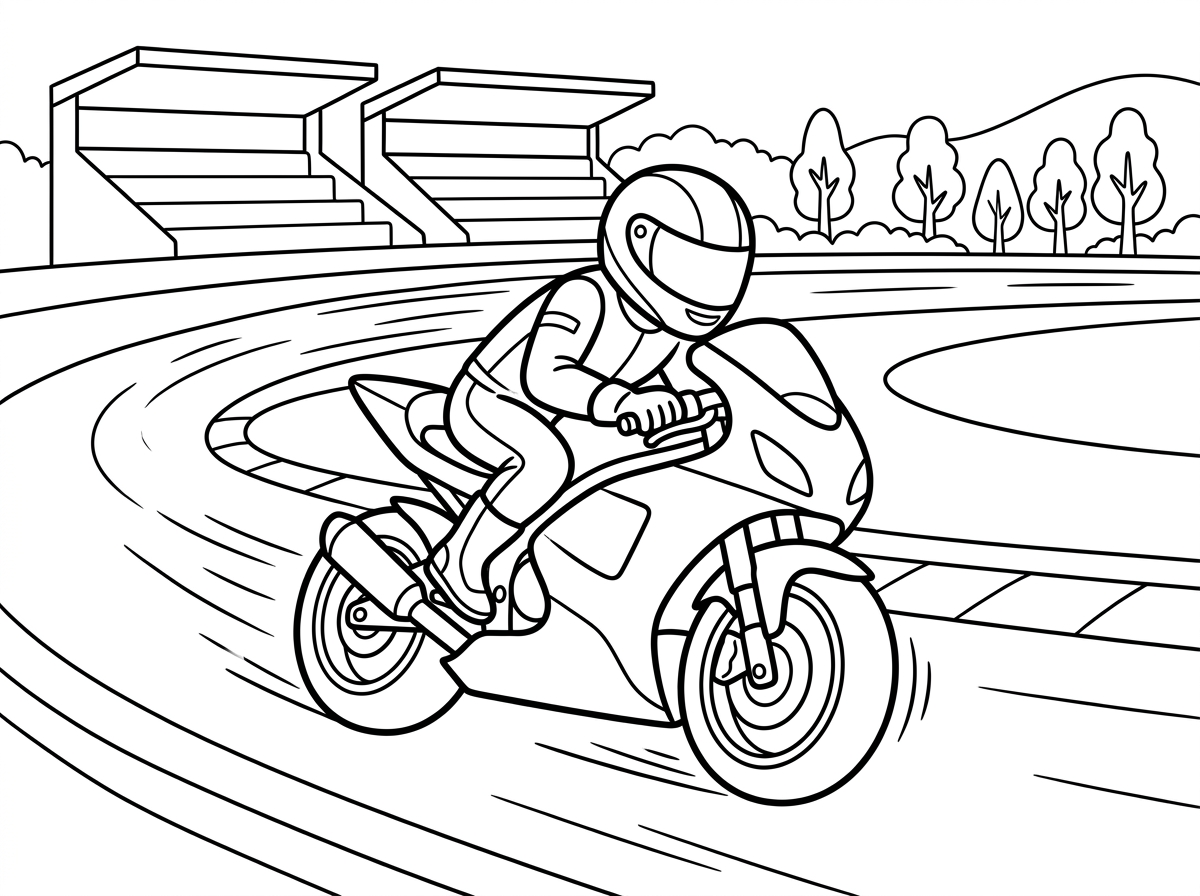 צור דף צביעה של אופנוע מרוץ במסלול מרוץ