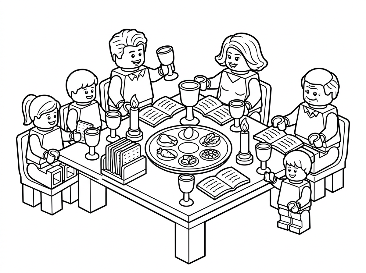 צור לי דף של משפחה של לגו מסביב לשולחן ליל הסדר
