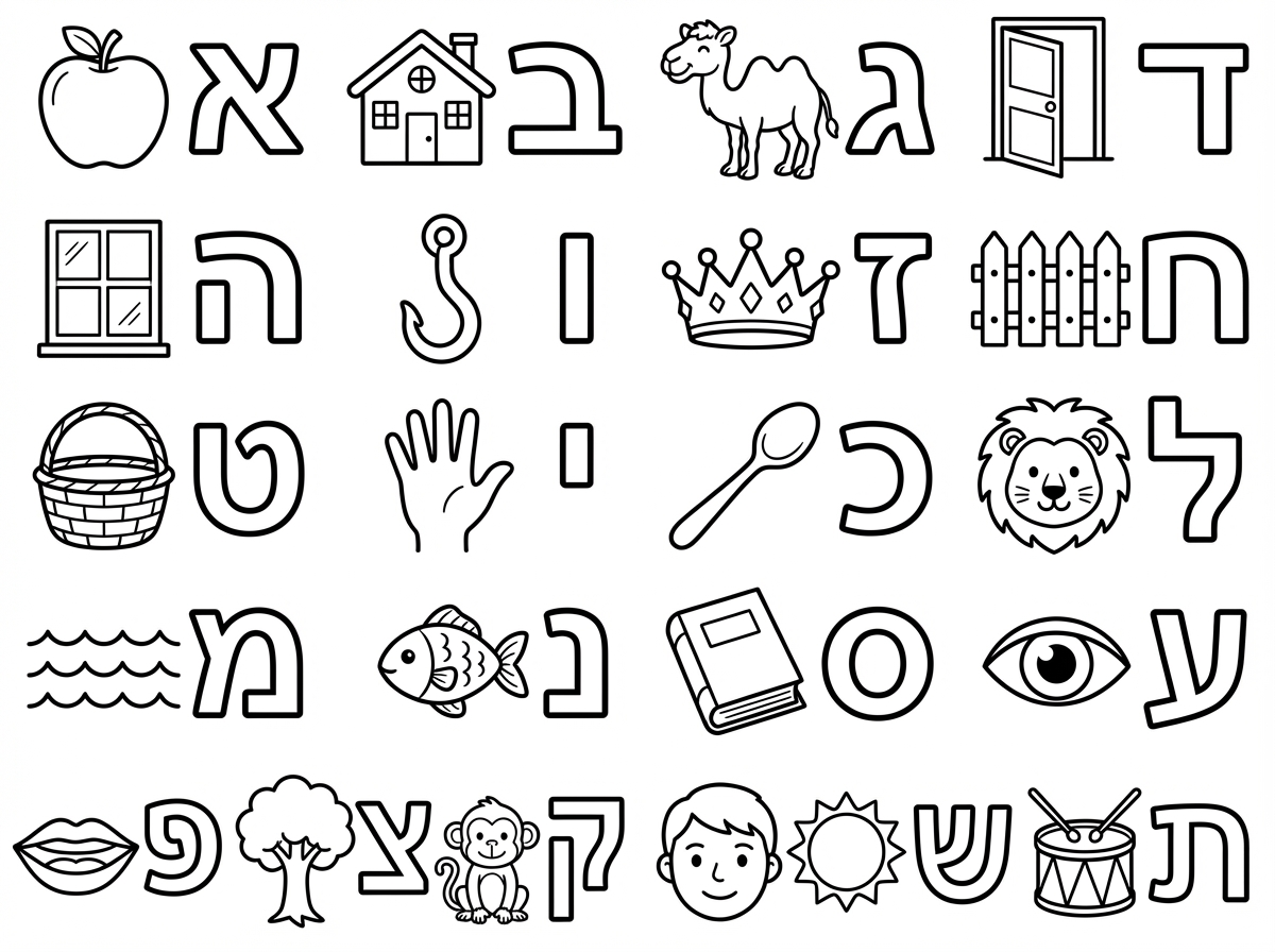 רוצה שתצייר לי את אלף בית ותמונה שמתאימה לאות