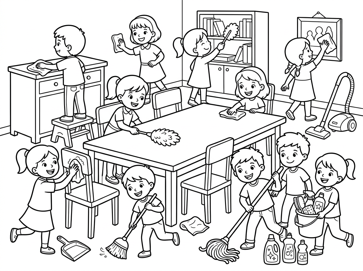 אני רוצה את זה יותר מלא ילדים ומלא מלא פריטים, ושולחן עם כיסאות.