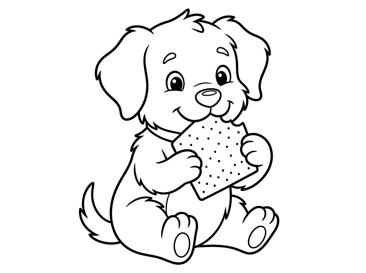 דף צביעה של כלב מחזיק מצה בידיים ואוכל אותה