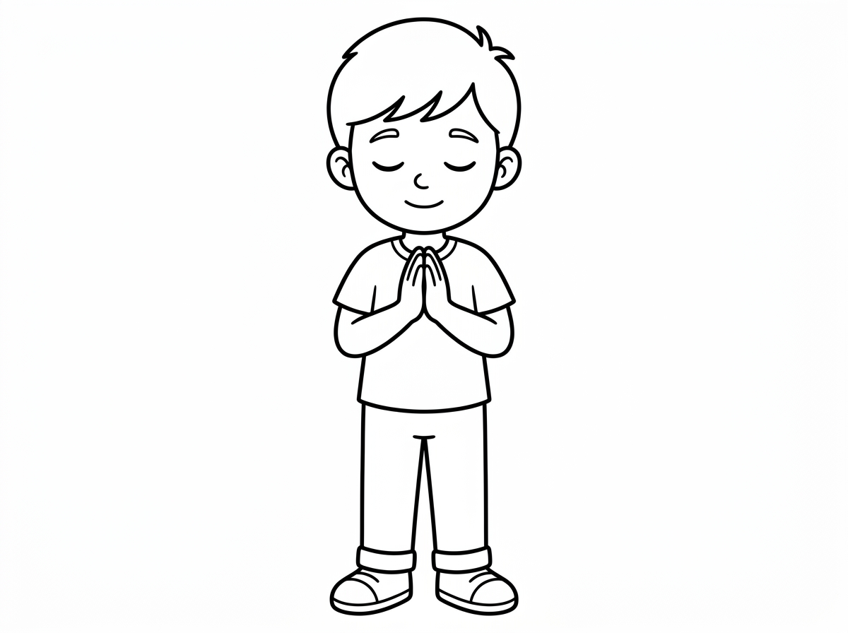 אני רוצה דף צביעה של ילד עומד ומתפלל