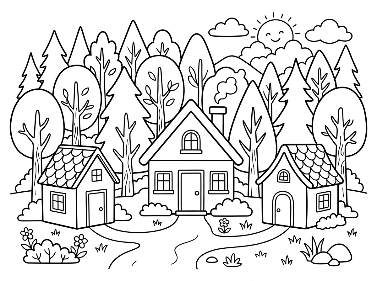 תעשה לי תמונות של בתים ומאחורה יער