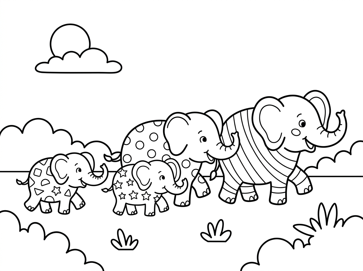 תעשה לי בבקשה דף של הספר פילים בכל הצבעים