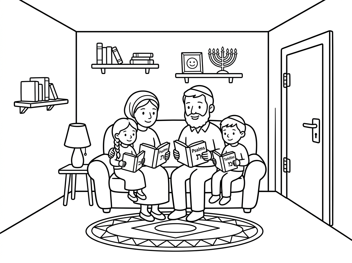 ‏צור לי ציור שרואים משפחה בתוך ממ ד קוראת תהילים בלי לחץ