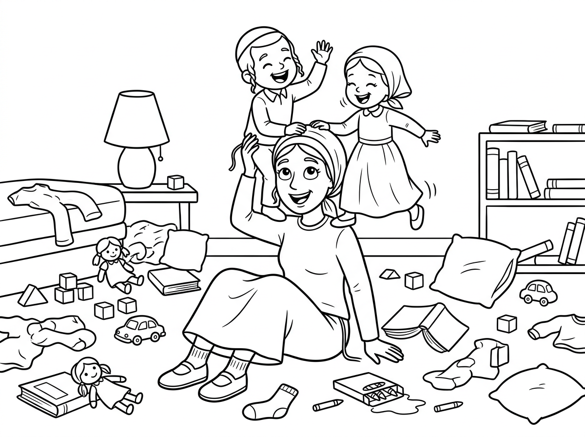 מטפחת, חולצה אותו דבר חצאית גרביים ונעליים
או לחילופין אפשרי לעשות אותה גם עם חלוק חלק אחד עם רוכסן מקדימה