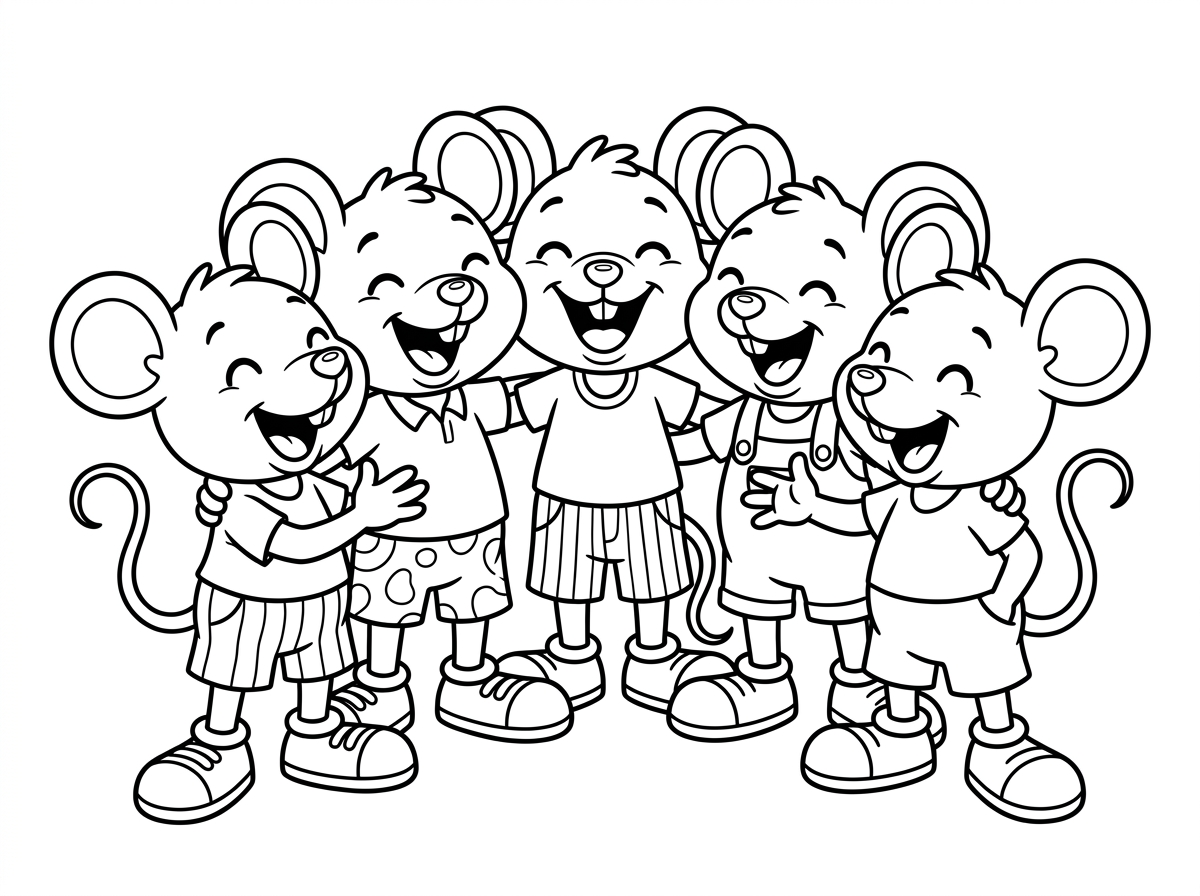 תעשה לי ציור של 5 מיקי מאוס צוחקים וחמודים