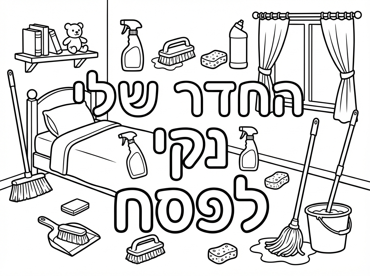 אם אפשר שיהיה כתוב החדר שלי נקי לפסח 
ומסביב חומרי ניקוי