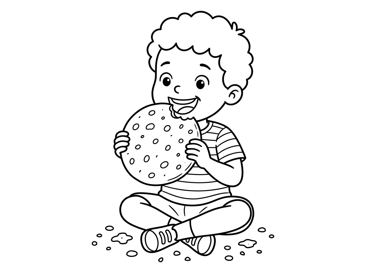 צור לי דף צביעה של ילד אוכל מצה עגולה