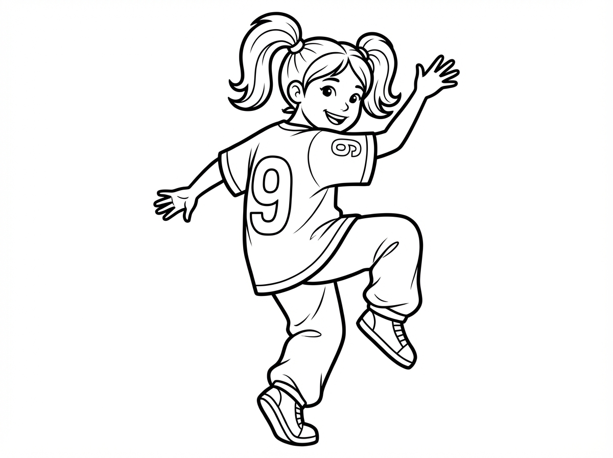 רקדנית היפ הופ בת 12 עם חולצה שכתוב עליה מקדימה בצד למעלה כתוב מספר 9 ומאחורה בענק 9