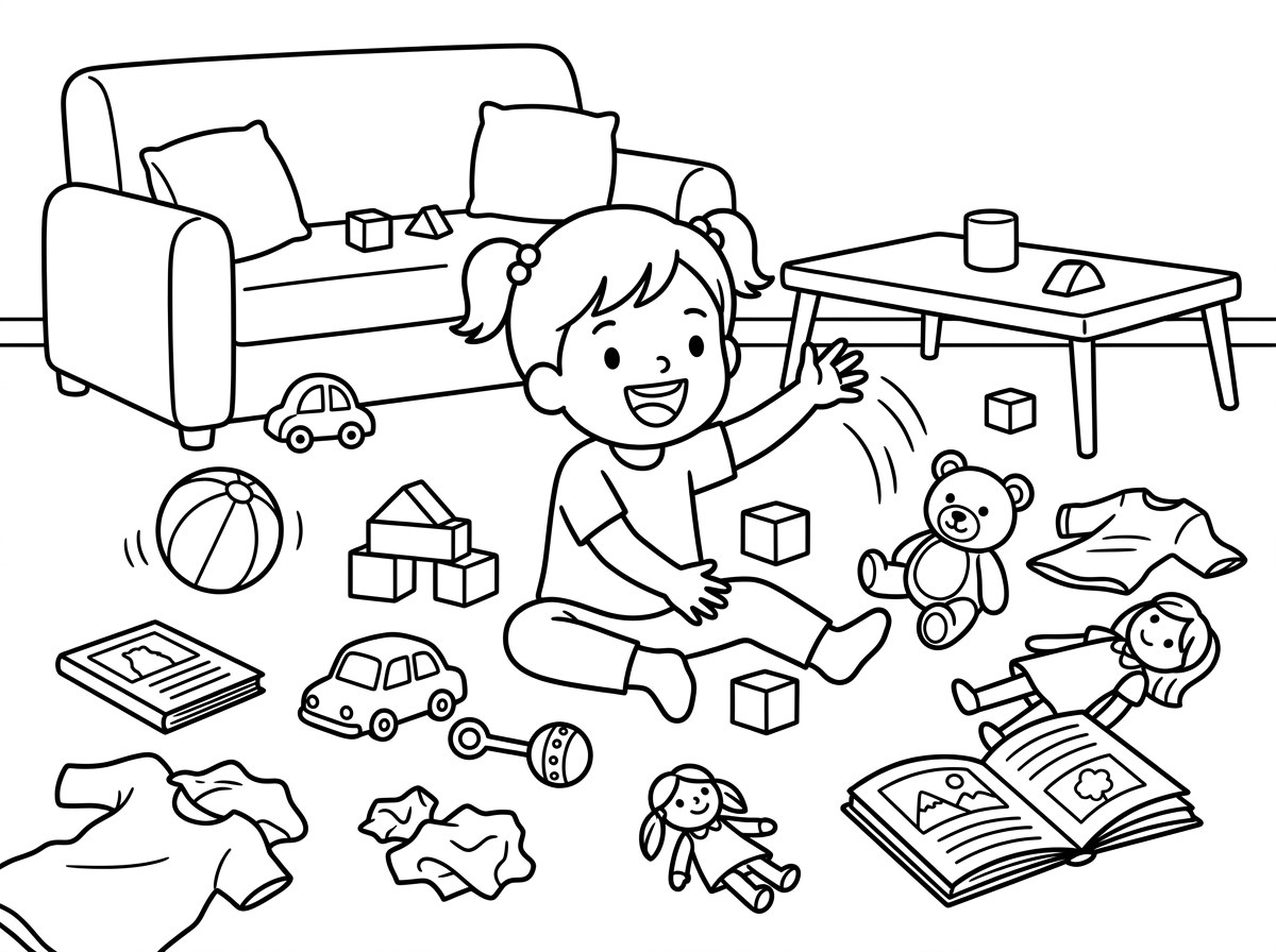 ילדה מפזרת את הבית