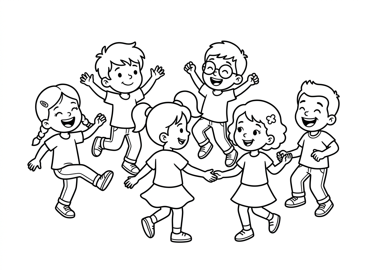 דף צביעה ילדים רוקדים