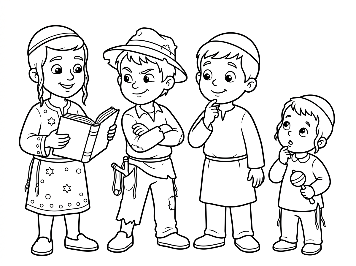 דף של 4 הבנים מהגדה של פסח