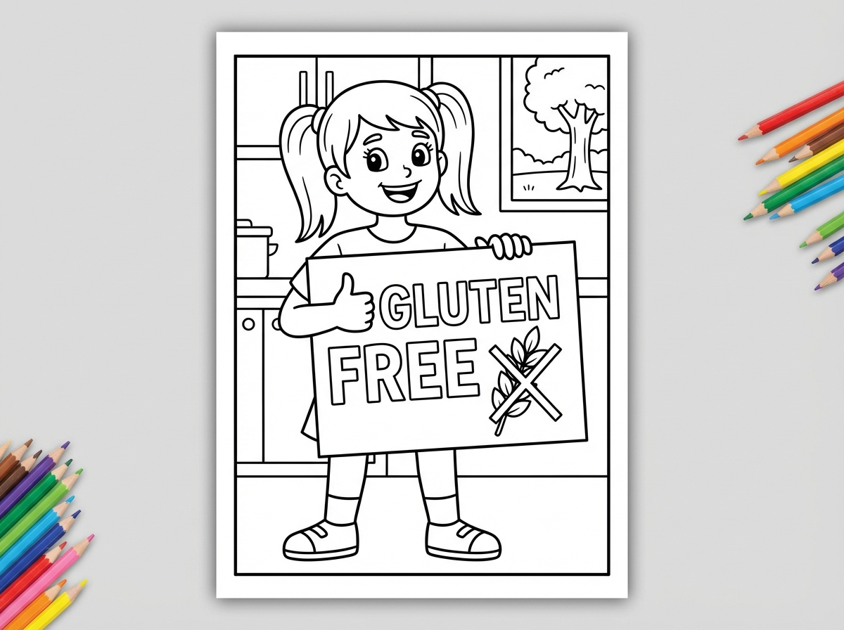היי אשמח שתכין לי דף צביעה של ילדה שלא אוכלת גלוטן ומתגברת