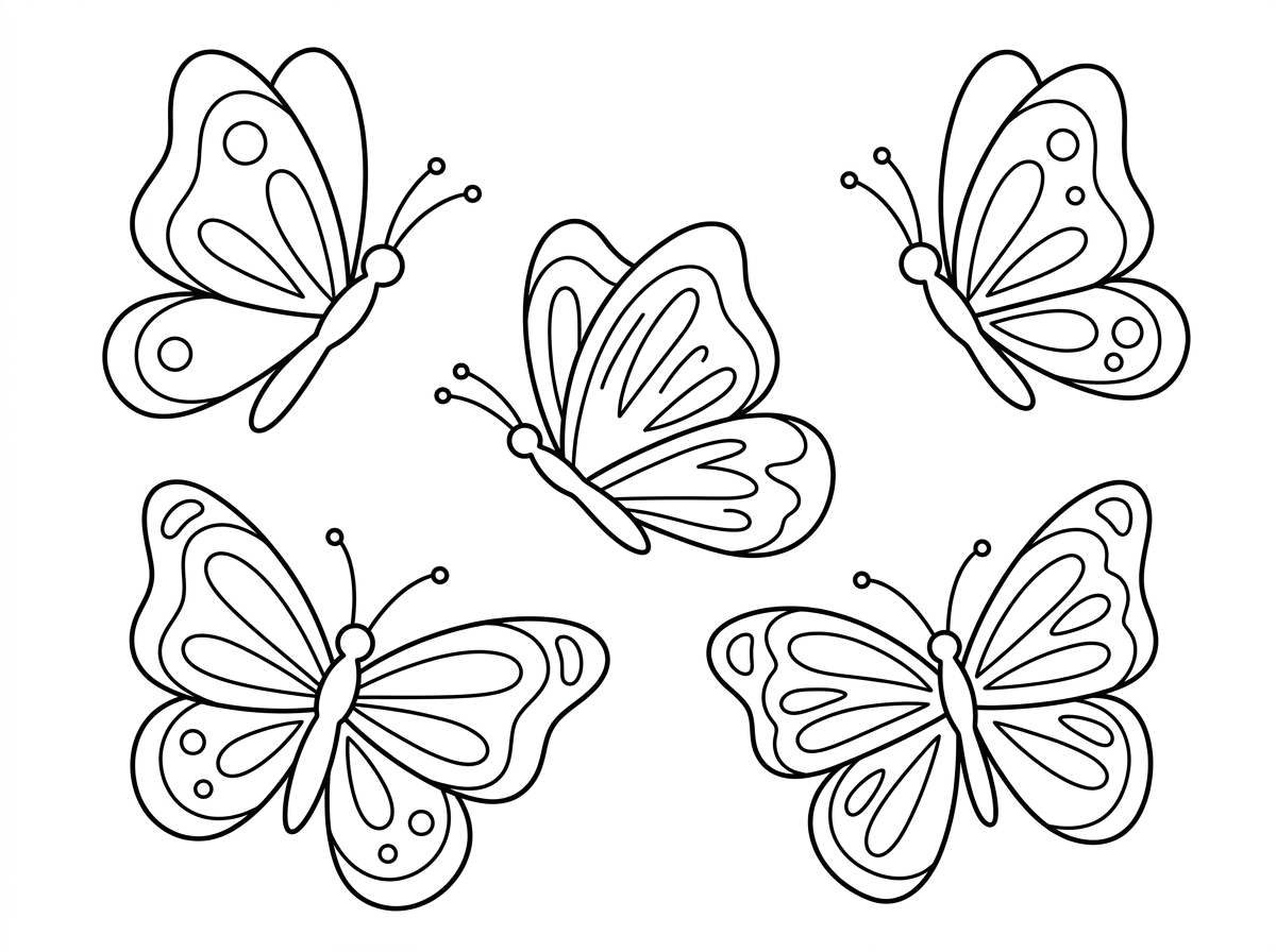 בבקשה אפשר דף צביעה של 4 פרפרים ססגוניים.