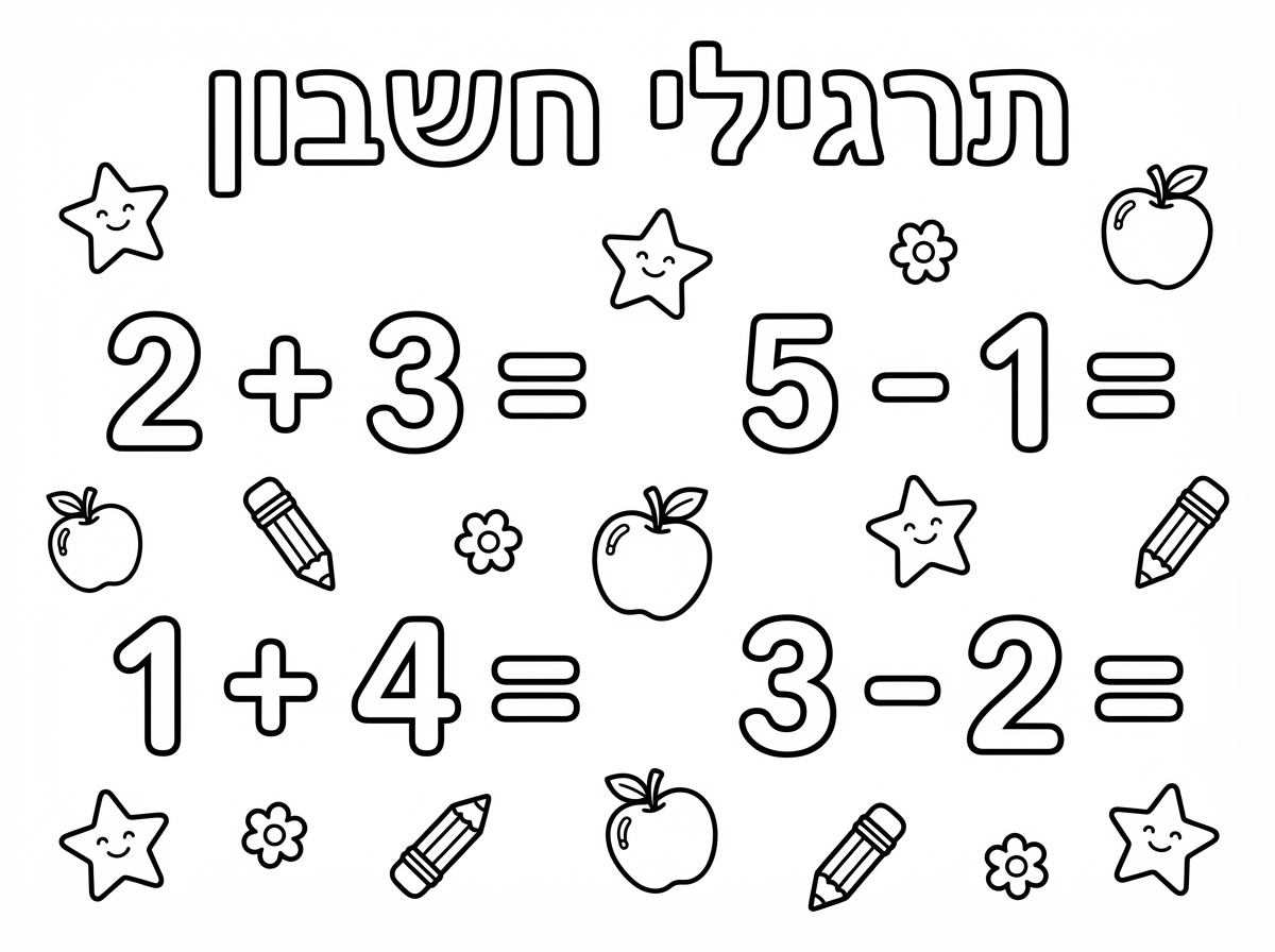 דף עם תרגילי חשבון