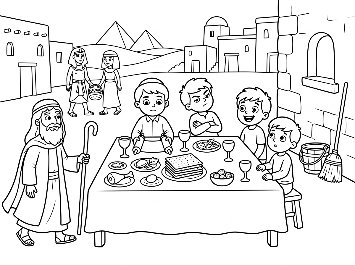 שלום. אתה יכול בבקשה לעשות לי ציור שקשור לפסח ושיהיה בו בבקשה
4 כוסות יין
4 פירמידות
6 מצות
4 בנים
מטאטא
דלי
2 מיצרים
3 אגוזים
אליהו הנביא