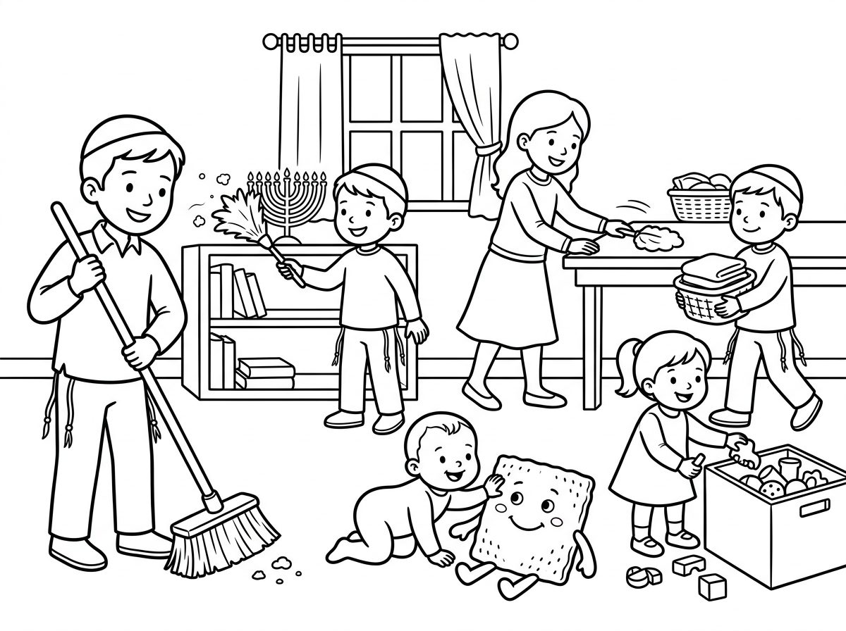 תכין לי ציור של 6 ילדים בגילאים
בן בן 12 עם כיפה וציצית
בת ב 10 עם חצאית וחולצה
בן בן 7 עם כיפה וציצית
בן בן 5 עם כיפה וציצית
בת בת 3 עם חצאית ויולצה
תינוקת בת 1.3
מנקים את הבית לפסח