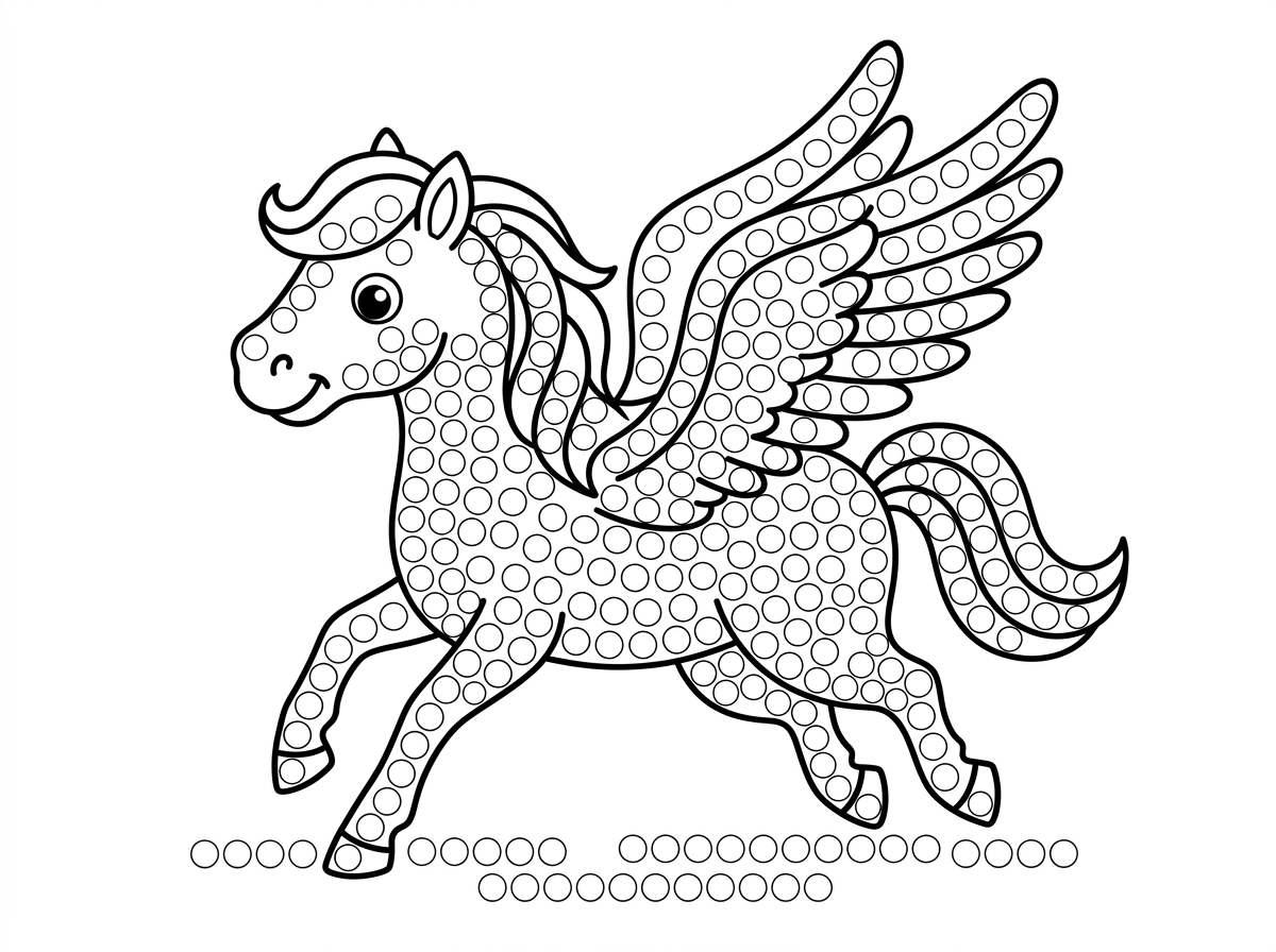 הי אני רוצה דף עם ציור של פגסוס  שעשוי מעיגולים בקוטר של חצי סנטימטר בהדפסה על A4 (שיוכלו להדביק מדבקות)