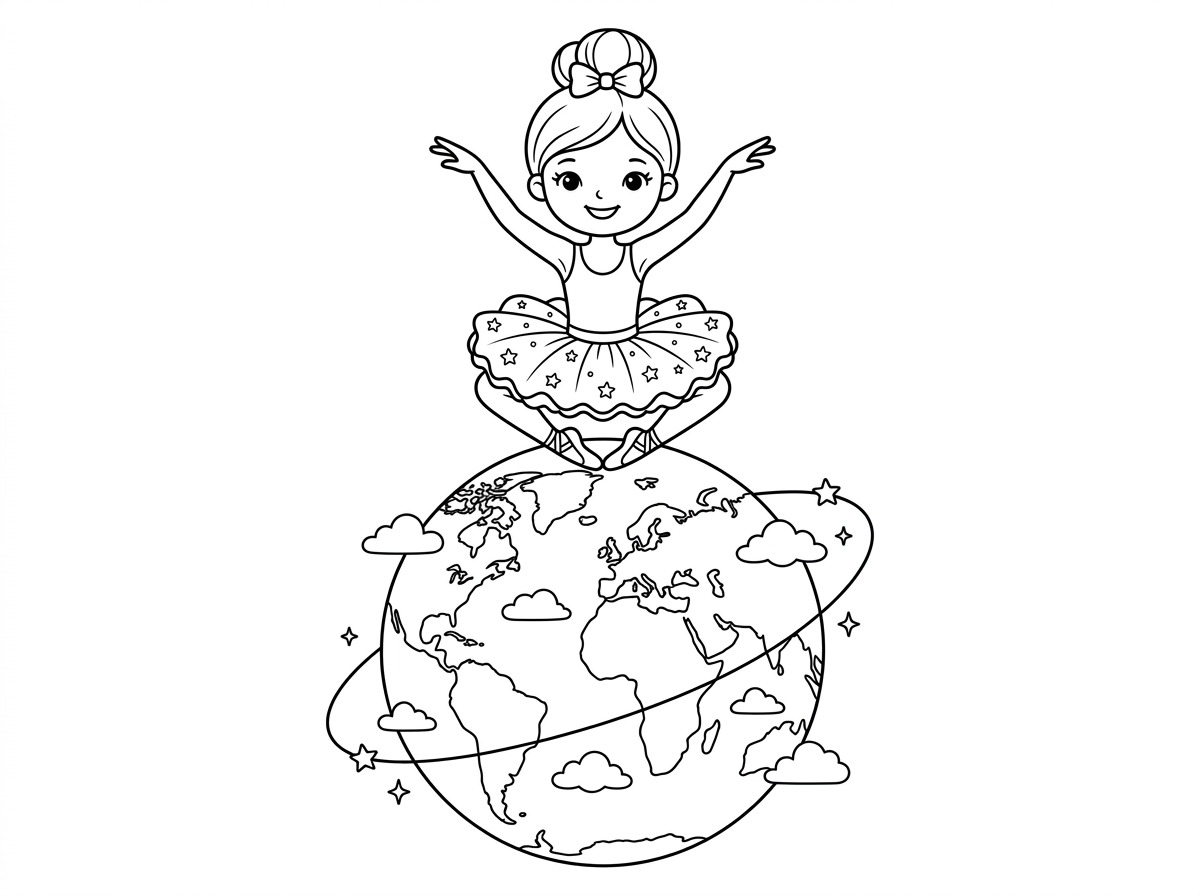 בלרינה  עומדת בעמידת סוסה על כדור הארץ