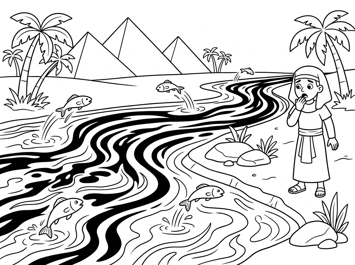 צור לי דף צביעה שמתאר את מכת דם במצריים