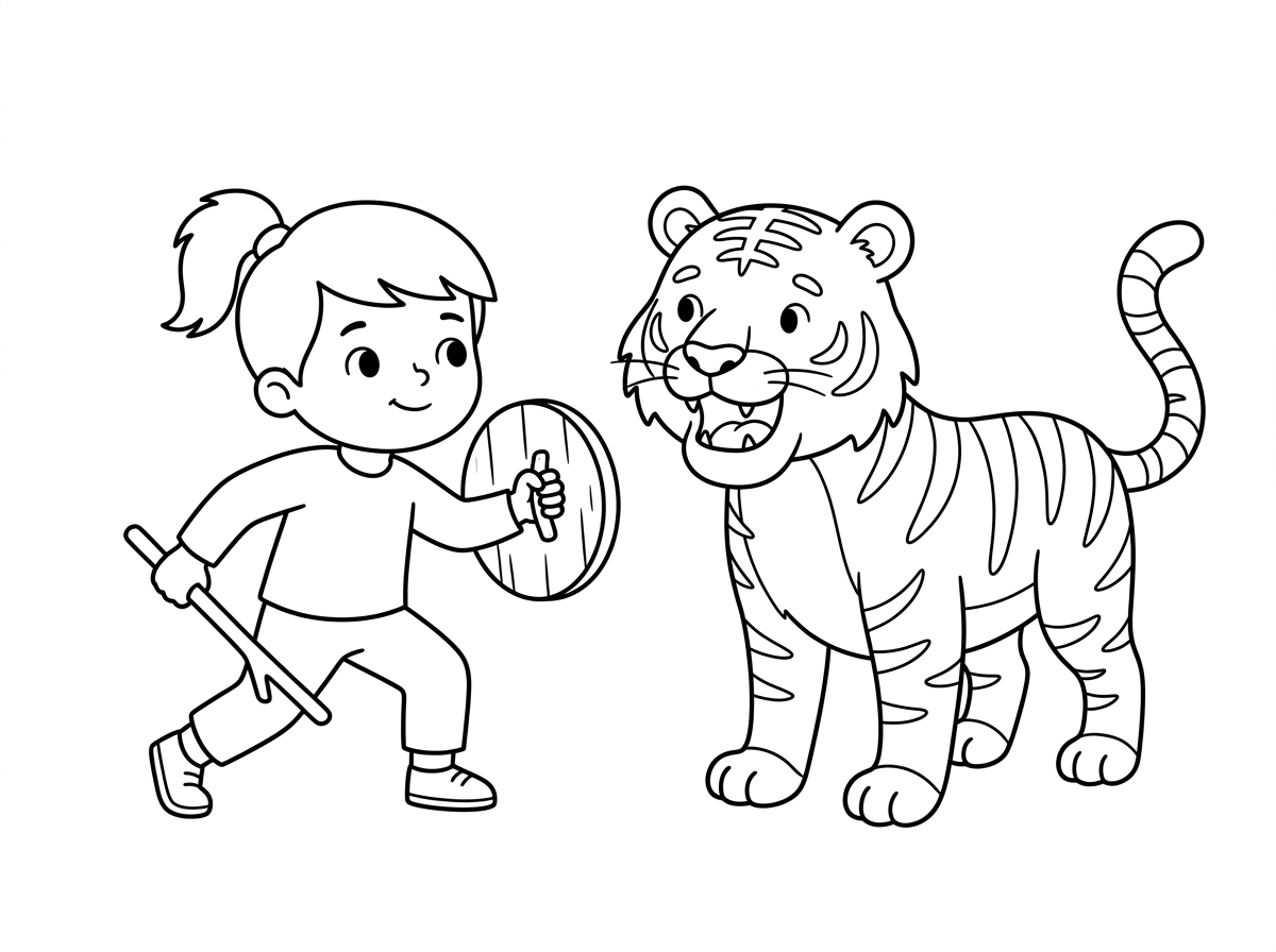 ילד עם קוקו נלחם בטיגריס