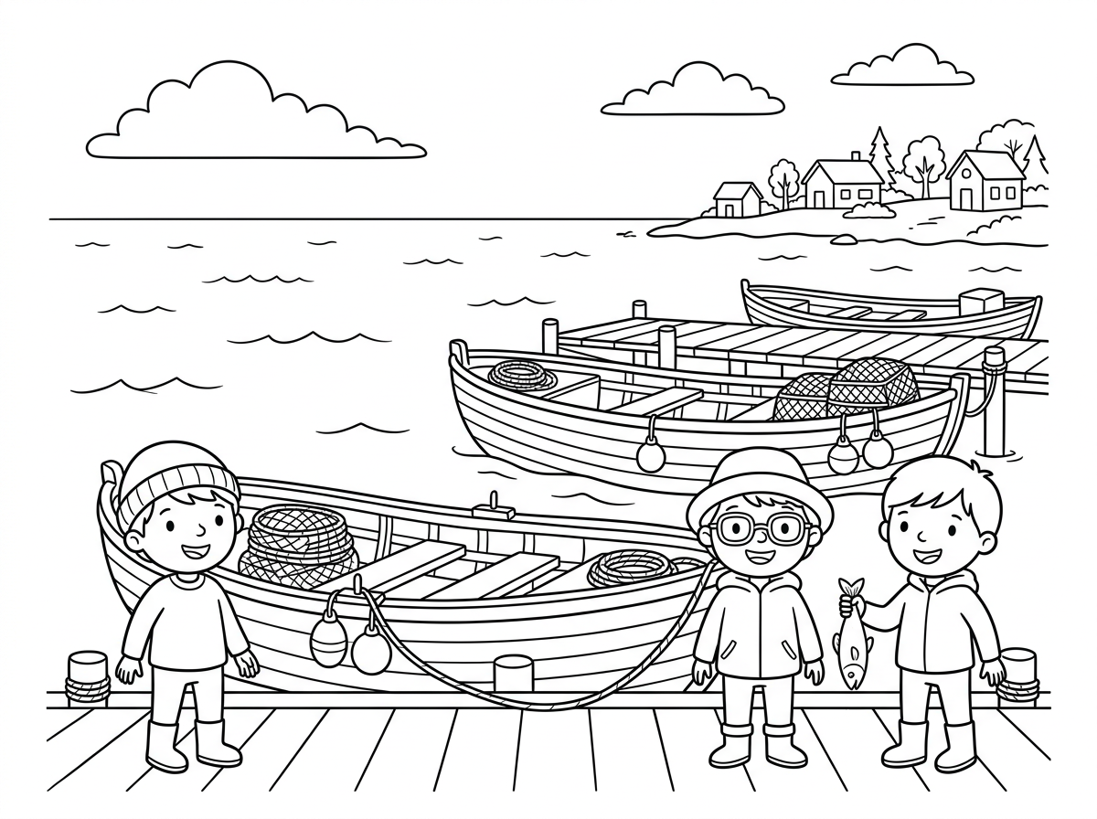 זו התמונה המקורית, תעשה את 3 הילדים על רקע מעגן סירות דיג