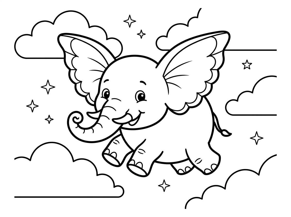 דף צביעה של פיל מעופף