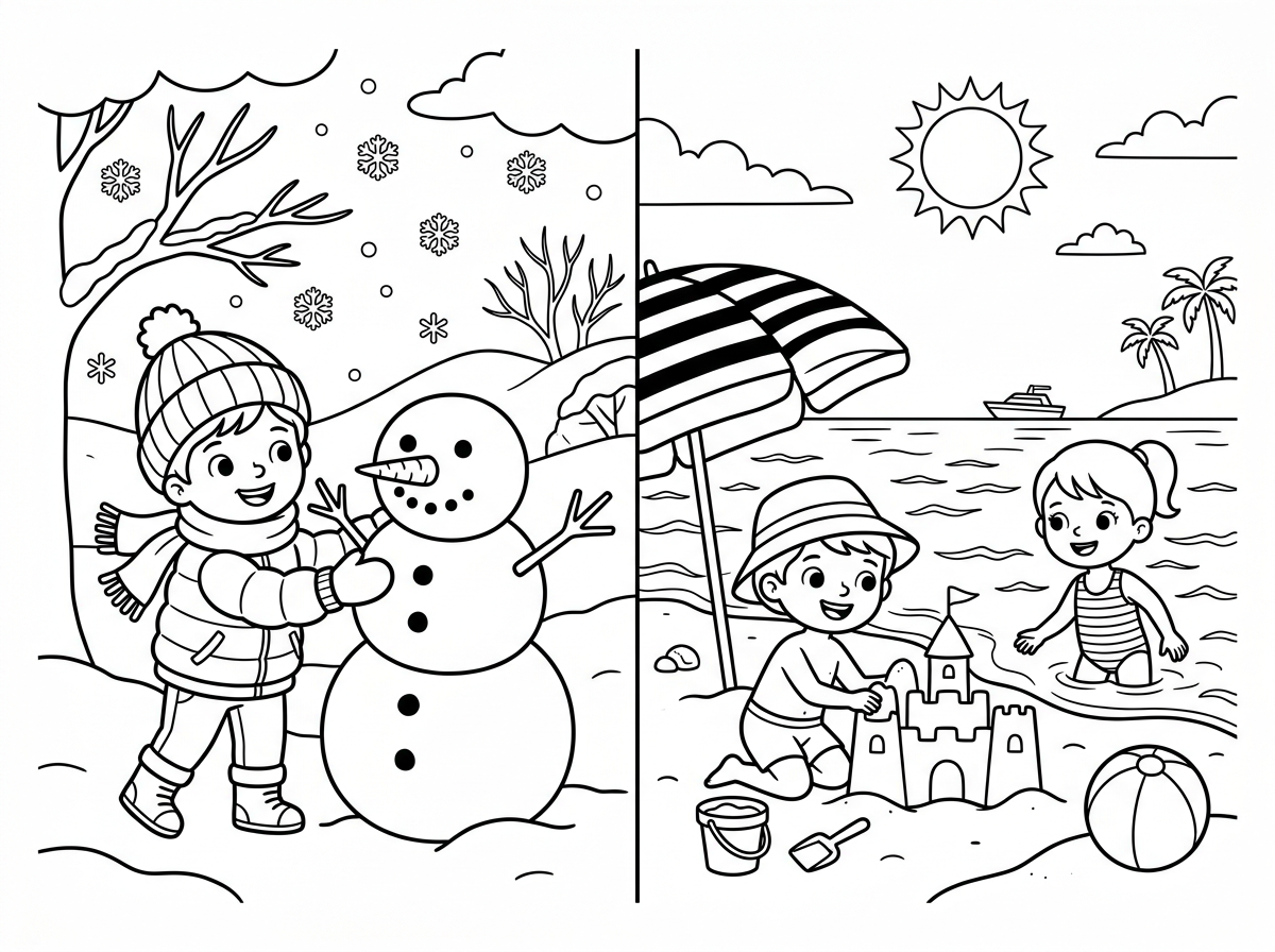דף צביעה הבדלים בין חורף לקיץ