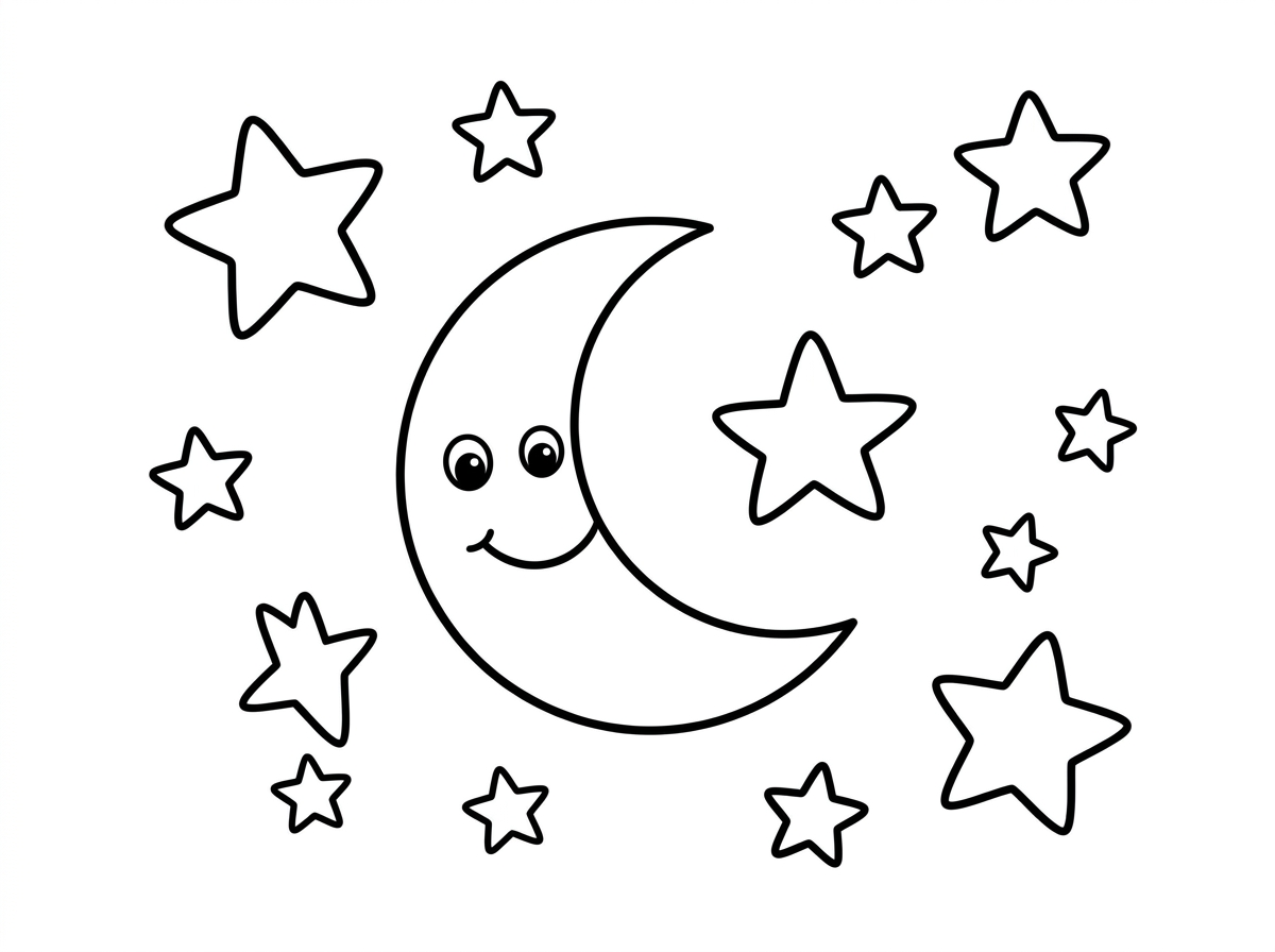 שלום, צייר ציור של לילה ירח וכוכבים