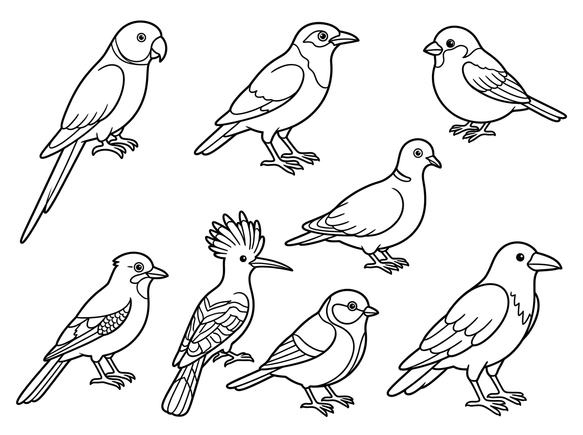 אשמח לדף צביעה שמופיעים בו הציפורים הבאים, בלי ציורים ברקע. זה נועד להיות מגדיר ציפורים: דררה, מיינה, דרור הבית, צוצלת, עורבני, דוכיפת, ירגזי, עורב