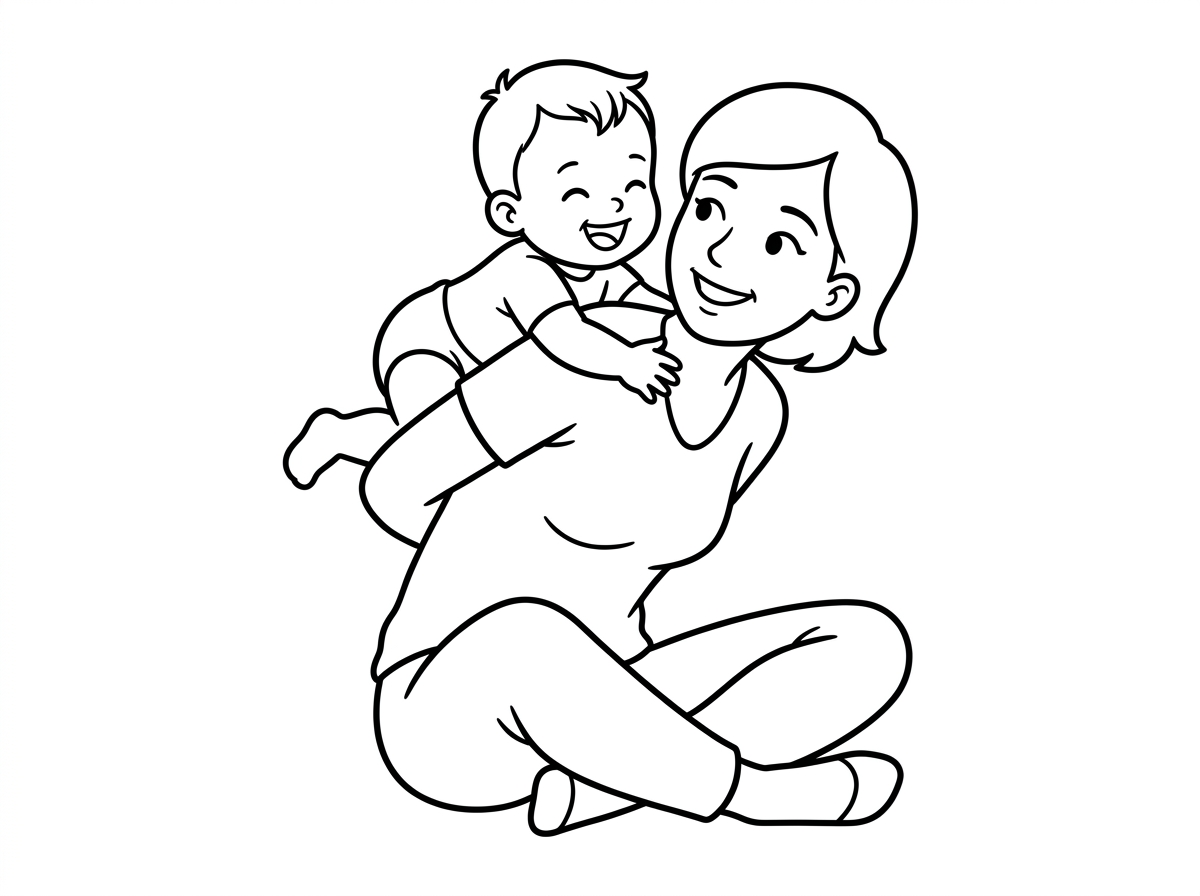 צור לי ציור של תינוק מטפס על אמא שלו