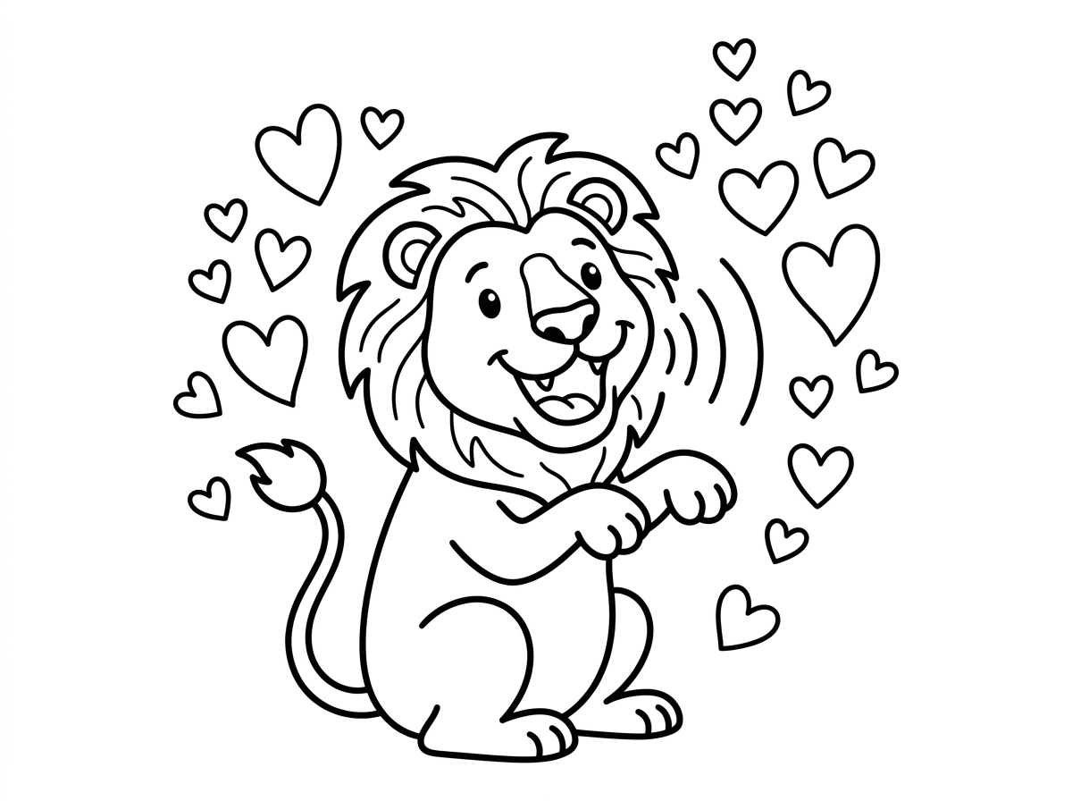 יצירת אריה שואג עם לבבות