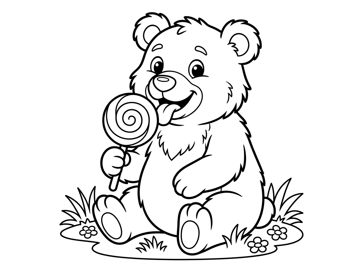 ציור של דובי אוכל סוכריה על מקל