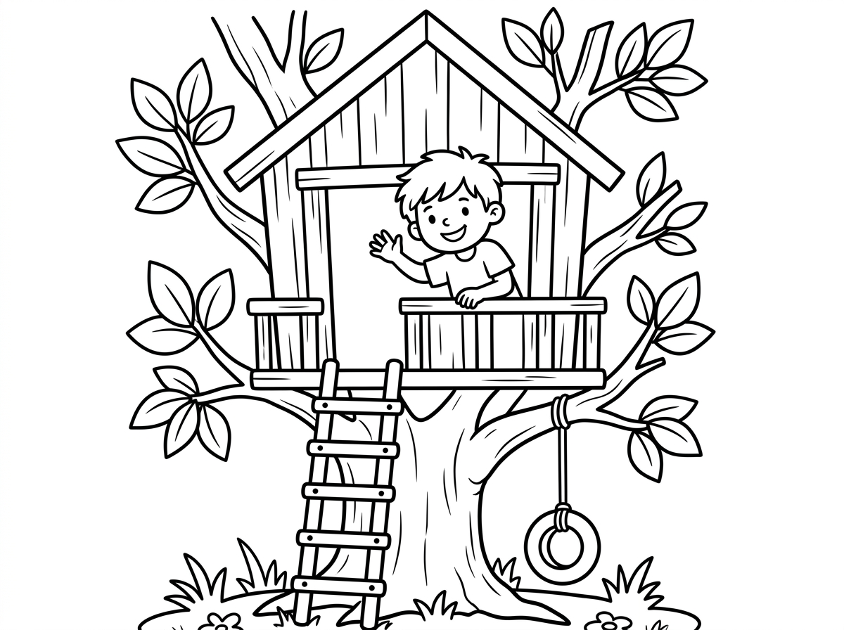 ילד בתוך בית עץ