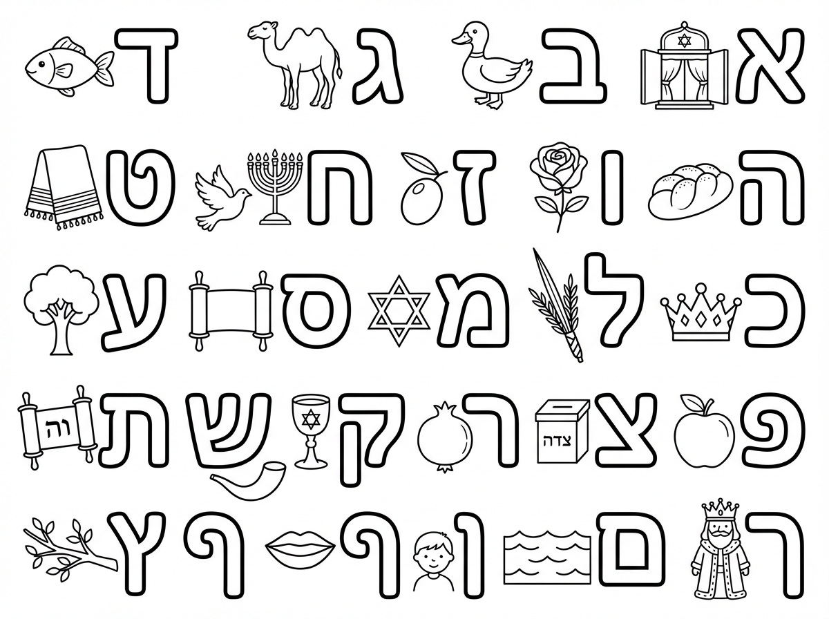 תוכל ליצור לי דף צביעה של אותיות הא' ב' וליד כל אות שיהיה משהו שמתחיל באות שלה אבל רק מדוגמאות היהדות וחיות טהורות.
תכלול גם אותיות סופיות.