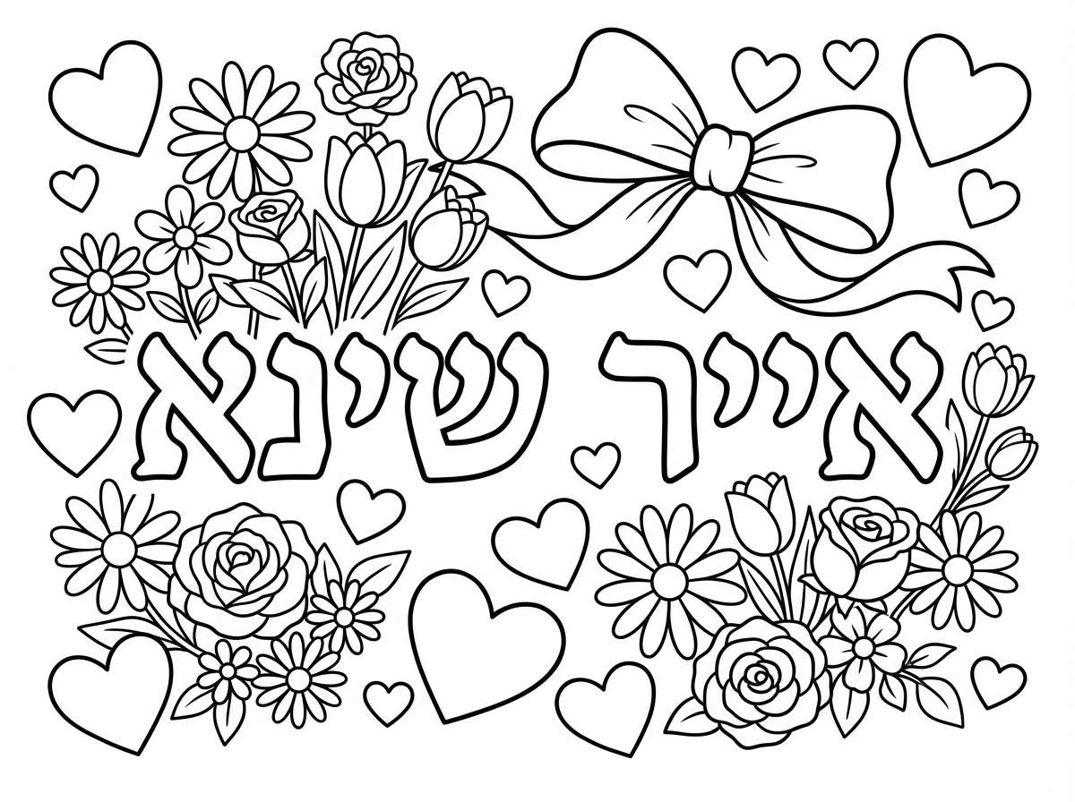 מקסים עם השם אייר שינא  עם פרחים לבבות ופפיון