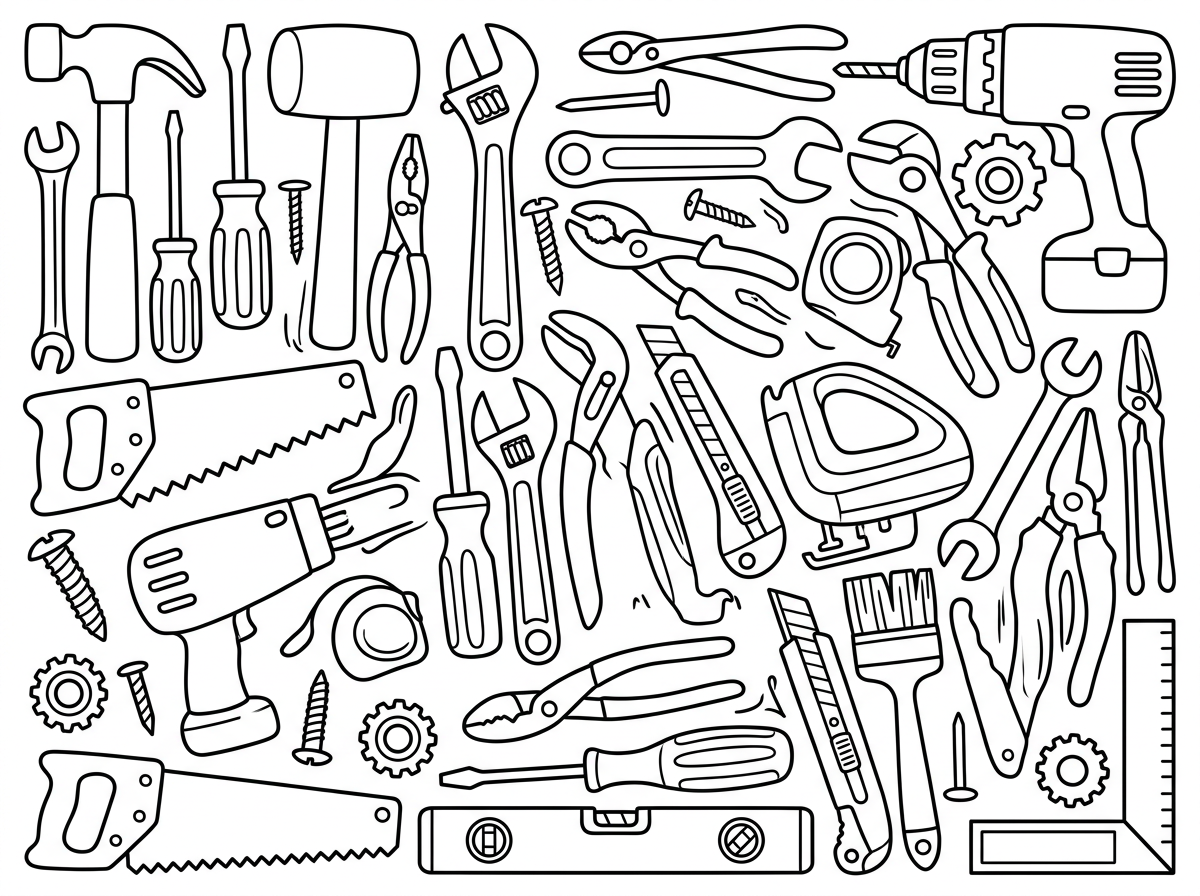 אתה יכול בבקשה לתת לי ציור של מלא מלא כלי עבודה. מלא אבל, לא קצת.