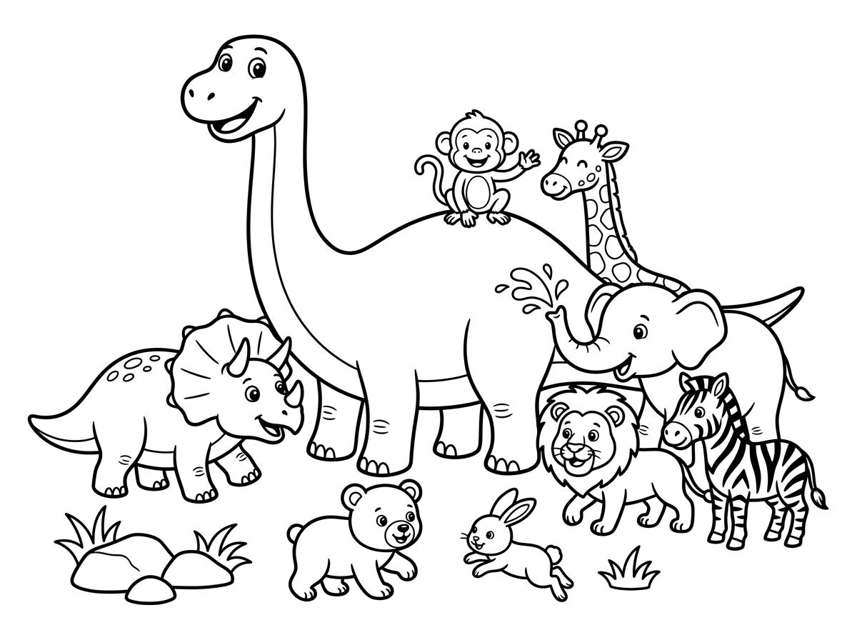 ועוד אחד
דף צביעה עם דינוזאורים וחיות