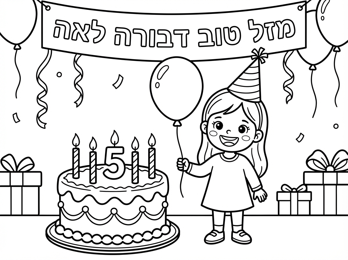 שלום וברכה ארצה בבקשה דף ציור של הילדה ,תעשה לה רקע של חגיגת יומולדת 5
ותכתוב מזל טוב דבורה לאה