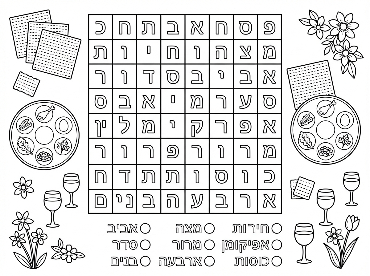 אני רוצה דף עבודה מתאים לרמה של גיל12 סגנון של תפזורת שמשלב את פסח