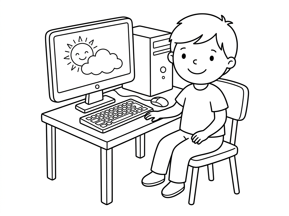 צור תמונה של ילד יושב ליד מחשב