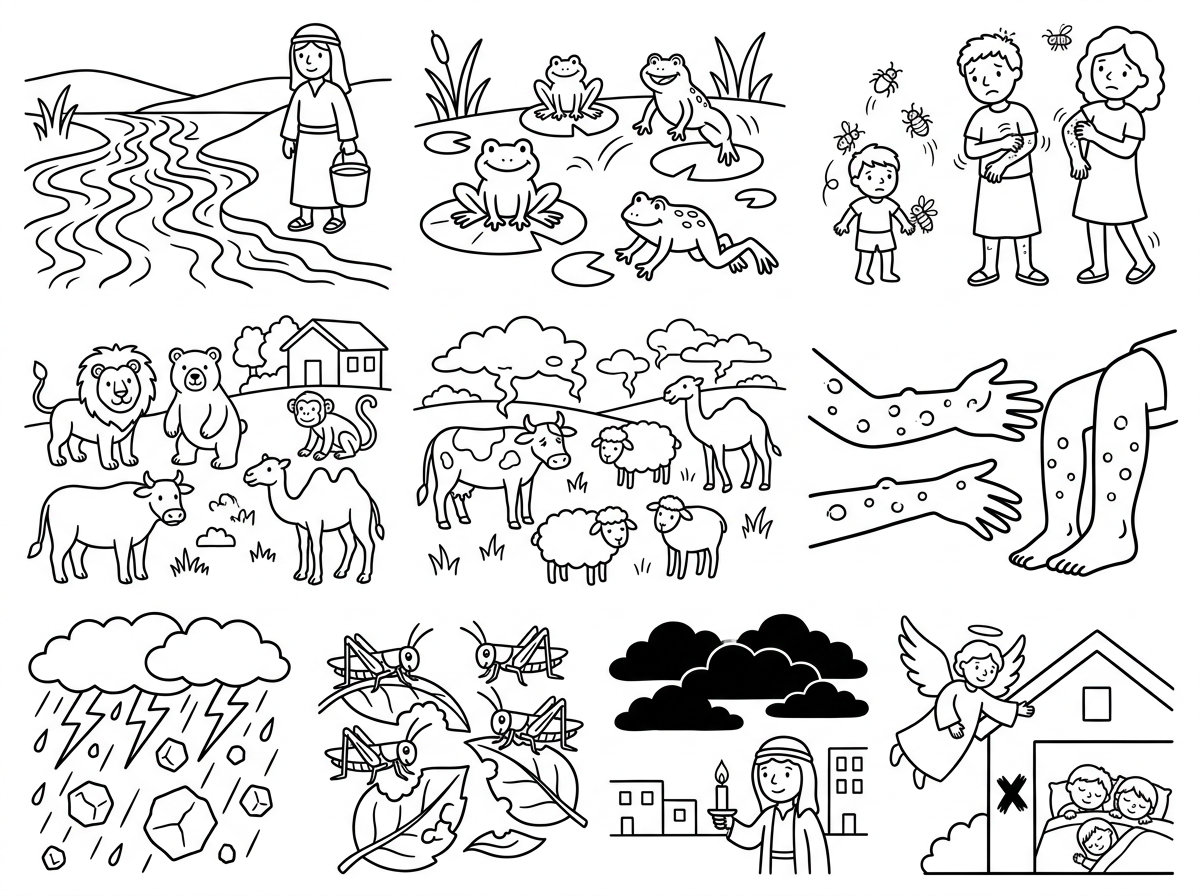 תכין לי דפי צביעה של 10 המכות