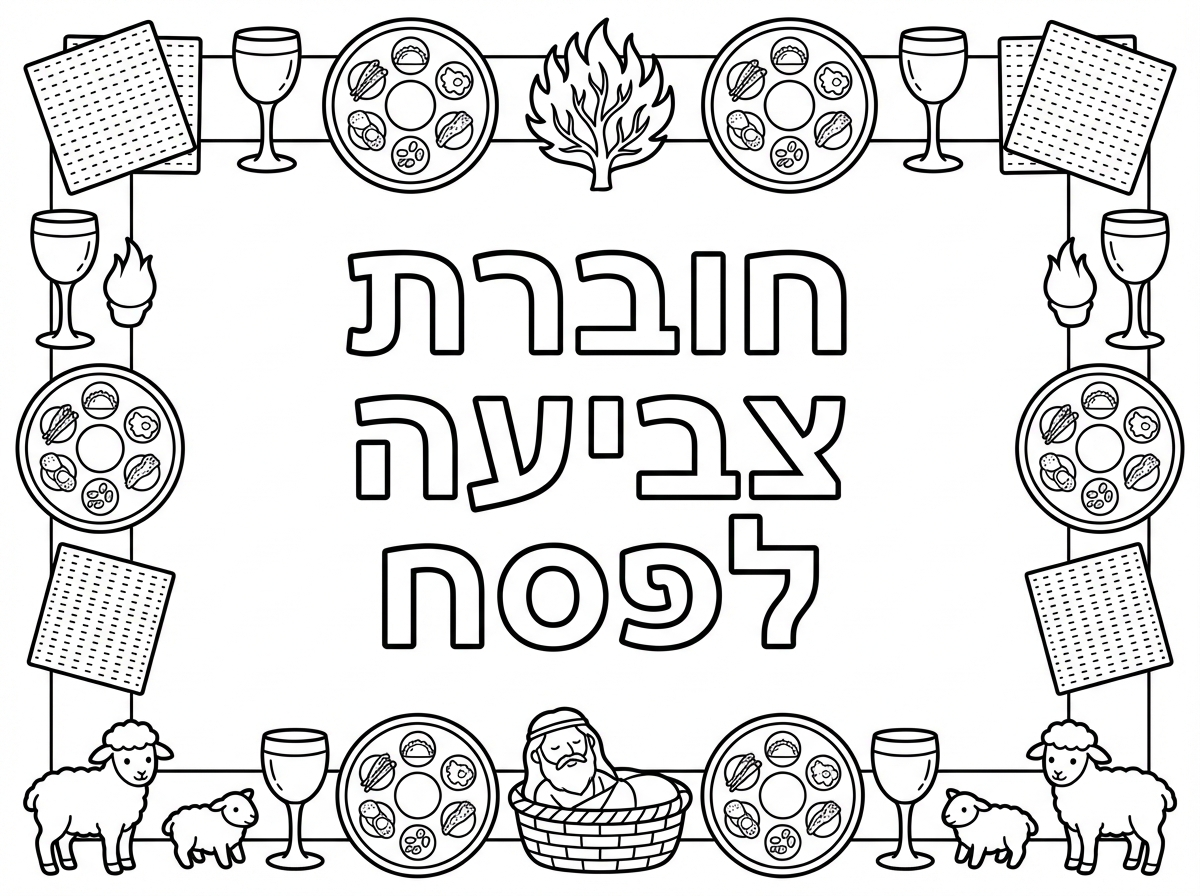 אתה יכול ליצור לי דף כריכה לחוברת צביעה לפסח? שיהיה לו מסגרת מתאימה לצביעה באלמנטים של פסח ובאמצע יהיה כתוב באותיות חלולות: חוברת צביעה לפסח?